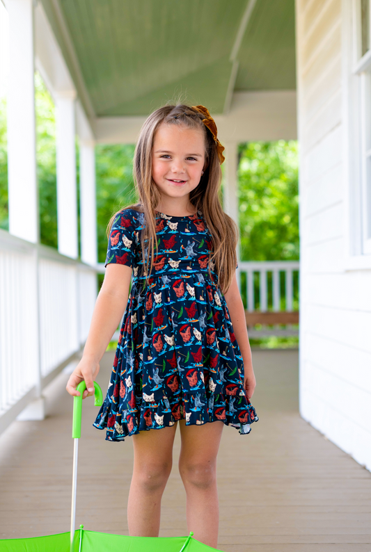 Hen It Pours Short Sleeve Twirl Dress