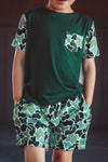 Green Distressed Camo Lounge Pocket Tee & Shorts Set