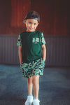 Green Distressed Camo Lounge Pocket Tee & Shorts Set