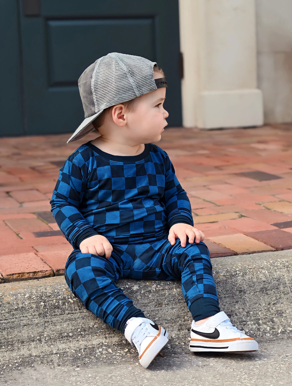 Blue Fully Checked Out 2 Piece Pajama Set