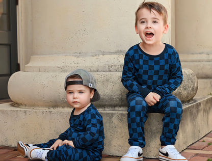 Blue Fully Checked Out 2 Piece Pajama Set