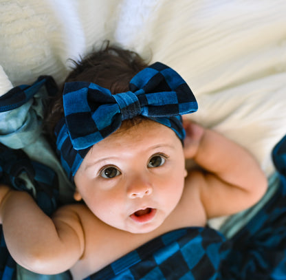 Blue Fully Checked Out Bow