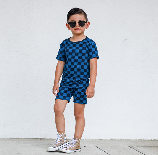 Blue Fully Checked Out 2 Piece Shorts Set