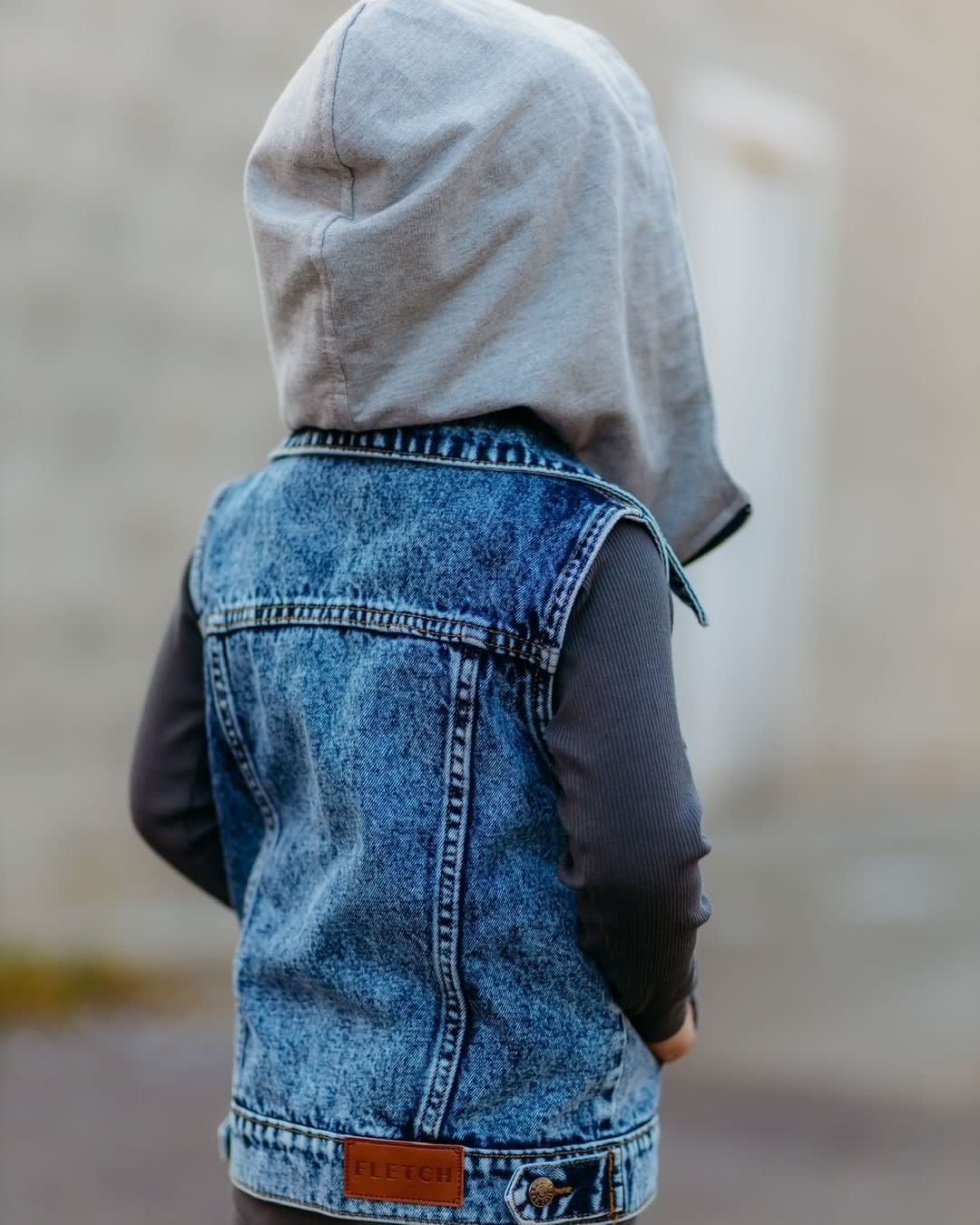 Blue Acid Wash Hooded Vest