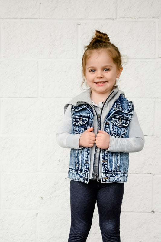 Blue Acid Wash Hooded Vest