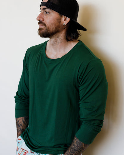 Solid Green Adult Men's Long Sleeve Shirt
