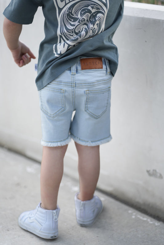 Light Blue Acid Wash Slim Fit Denim Shorts